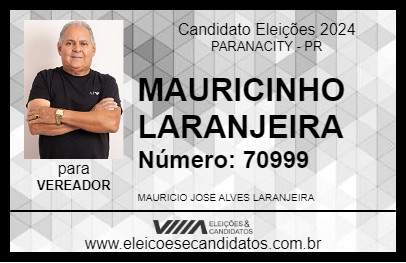 Candidato MAURICINHO LARANJEIRA 2024 - PARANACITY - Eleições