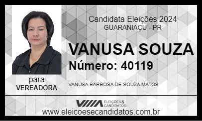 Candidato VANUSA SOUZA 2024 - GUARANIAÇU - Eleições