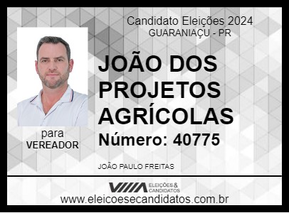 Candidato JOÃO DOS PROJETOS AGRÍCOLAS 2024 - GUARANIAÇU - Eleições