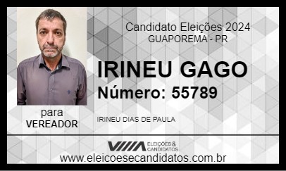 Candidato IRINEU GAGO 2024 - GUAPOREMA - Eleições