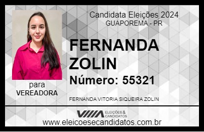 Candidato FERNANDA ZOLIN 2024 - GUAPOREMA - Eleições