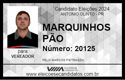 Candidato MARQUINHOS PÃO 2024 - ANTONIO OLINTO - Eleições