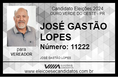 Candidato JOSÉ GASTÃO LOPES 2024 - OURO VERDE DO OESTE - Eleições