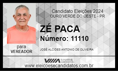 Candidato ZÉ PACA 2024 - OURO VERDE DO OESTE - Eleições