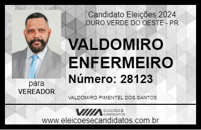 Candidato VALDOMIRO ENFERMEIRO 2024 - OURO VERDE DO OESTE - Eleições