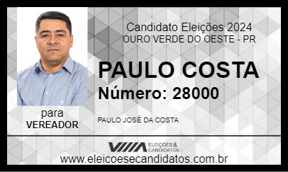 Candidato PAULO COSTA 2024 - OURO VERDE DO OESTE - Eleições