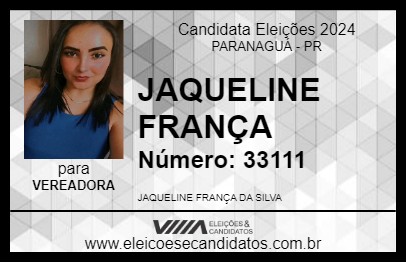 Candidato JAQUELINE FRANÇA 2024 - PARANAGUÁ - Eleições