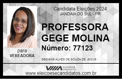 Candidato PROFESSORA GEGE MOLINA 2024 - JANDAIA DO SUL - Eleições