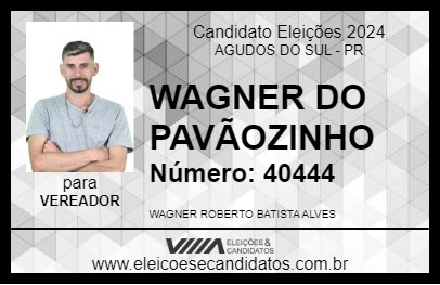 Candidato WAGNER DO PAVÃOZINHO 2024 - AGUDOS DO SUL - Eleições