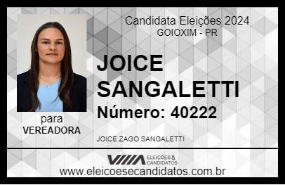 Candidato JOICE SANGALETTI 2024 - GOIOXIM - Eleições