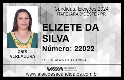 Candidato ELIZETE DA SILVA 2024 - ITAPEJARA D\OESTE - Eleições