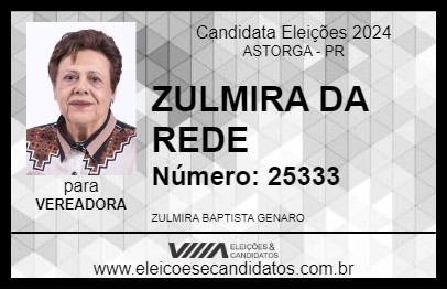 Candidato ZULMIRA DA REDE 2024 - ASTORGA - Eleições