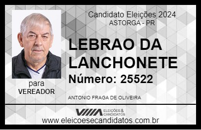 Candidato LEBRAO DA LANCHONETE 2024 - ASTORGA - Eleições