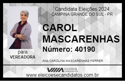 Candidato CAROL MASCARENHAS 2024 - CAMPINA GRANDE DO SUL - Eleições