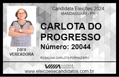 Candidato CARLOTA DO PROGRESSO 2024 - MANDAGUARI - Eleições