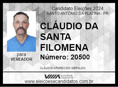 Candidato CLÁUDIO DA SANTA FILOMENA 2024 - SANTO ANTÔNIO DA PLATINA - Eleições