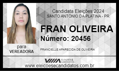 Candidato FRAN OLIVEIRA 2024 - SANTO ANTÔNIO DA PLATINA - Eleições