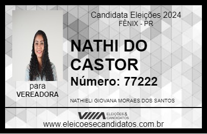 Candidato NATHI DO CASTOR 2024 - FÊNIX - Eleições