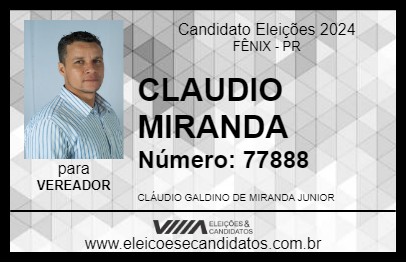 Candidato CLAUDIO MIRANDA 2024 - FÊNIX - Eleições