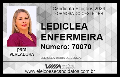 Candidato LEDICLEA ENFERMEIRA 2024 - FORMOSA DO OESTE - Eleições