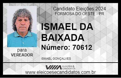 Candidato ISMAEL DA BAIXADA 2024 - FORMOSA DO OESTE - Eleições