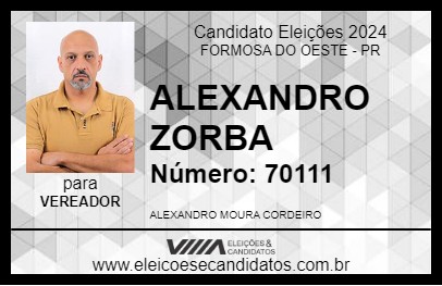 Candidato ALEXANDRO ZORBA 2024 - FORMOSA DO OESTE - Eleições