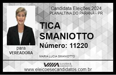 Candidato TICA SMANIOTTO 2024 - PLANALTINA DO PARANÁ - Eleições