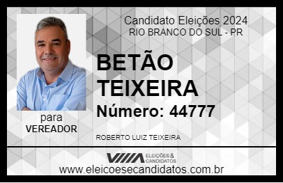 Candidato BETÃO TEIXEIRA 2024 - RIO BRANCO DO SUL - Eleições