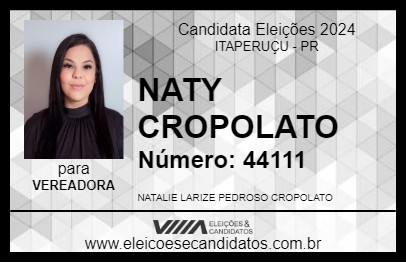 Candidato NATY CROPOLATO 2024 - ITAPERUÇU - Eleições