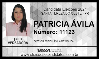 Candidato PATRICIA ÁVILA 2024 - SANTA TEREZA DO OESTE - Eleições