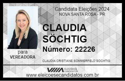 Candidato CLAUDIA SÖCHTIG 2024 - NOVA SANTA ROSA - Eleições