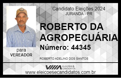 Candidato ROBERTO DA AGROPECUÁRIA 2024 - JURANDA - Eleições