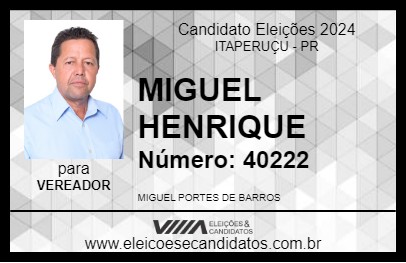 Candidato MIGUEL HENRIQUE 2024 - ITAPERUÇU - Eleições