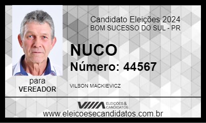 Candidato NUCO 2024 - BOM SUCESSO DO SUL - Eleições