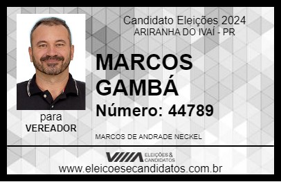 Candidato MARCOS GAMBÁ 2024 - ARIRANHA DO IVAÍ - Eleições