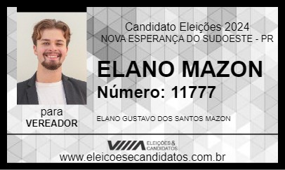 Candidato ELANO MAZON 2024 - NOVA ESPERANÇA DO SUDOESTE - Eleições