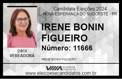 Candidato IRENE BONIN FIGUEIRO 2024 - NOVA ESPERANÇA DO SUDOESTE - Eleições