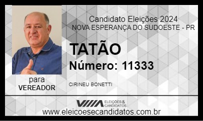 Candidato TATÃO 2024 - NOVA ESPERANÇA DO SUDOESTE - Eleições