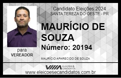 Candidato MAURÍCIO DE SOUZA 2024 - SANTA TEREZA DO OESTE - Eleições