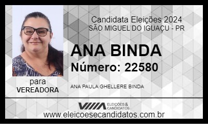 Candidato ANA BINDA 2024 - SÃO MIGUEL DO IGUAÇU - Eleições