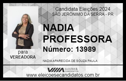 Candidato NADIA PROFESSORA 2024 - SÃO JERÔNIMO DA SERRA - Eleições