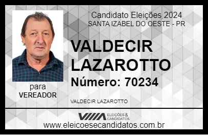 Candidato VALDECIR LAZAROTTO 2024 - SANTA IZABEL DO OESTE - Eleições