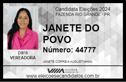 Candidato JANETE DO POVO 2024 - FAZENDA RIO GRANDE - Eleições