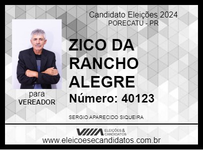 Candidato ZICO DA RANCHO ALEGRE 2024 - PORECATU - Eleições