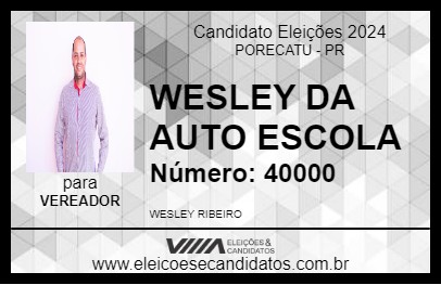 Candidato WESLEY DA AUTO ESCOLA 2024 - PORECATU - Eleições