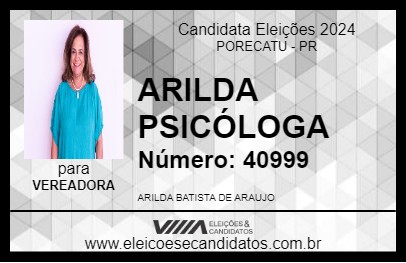 Candidato ARILDA PSICÓLOGA 2024 - PORECATU - Eleições