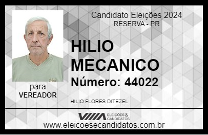 Candidato HILIO MECANICO 2024 - RESERVA - Eleições