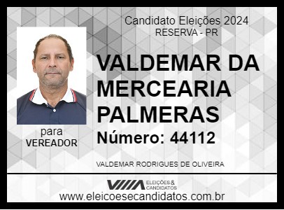 Candidato VALDEMAR DA MERCEARIA PALMERAS 2024 - RESERVA - Eleições