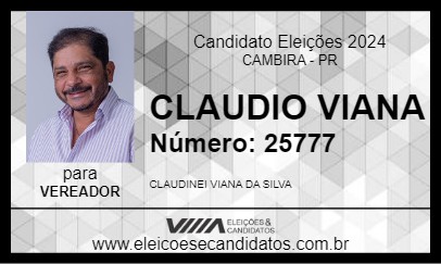 Candidato CLAUDIO VIANA 2024 - CAMBIRA - Eleições