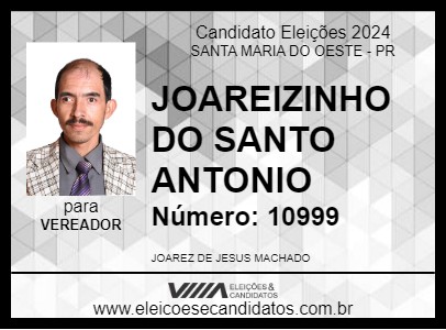 Candidato JOAREIZINHO DO SANTO ANTONIO 2024 - SANTA MARIA DO OESTE - Eleições